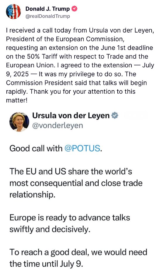 国内配资官网 特朗普恢复与欧盟为期90天的贸易谈判窗口，此前冯德莱恩主动与之联系